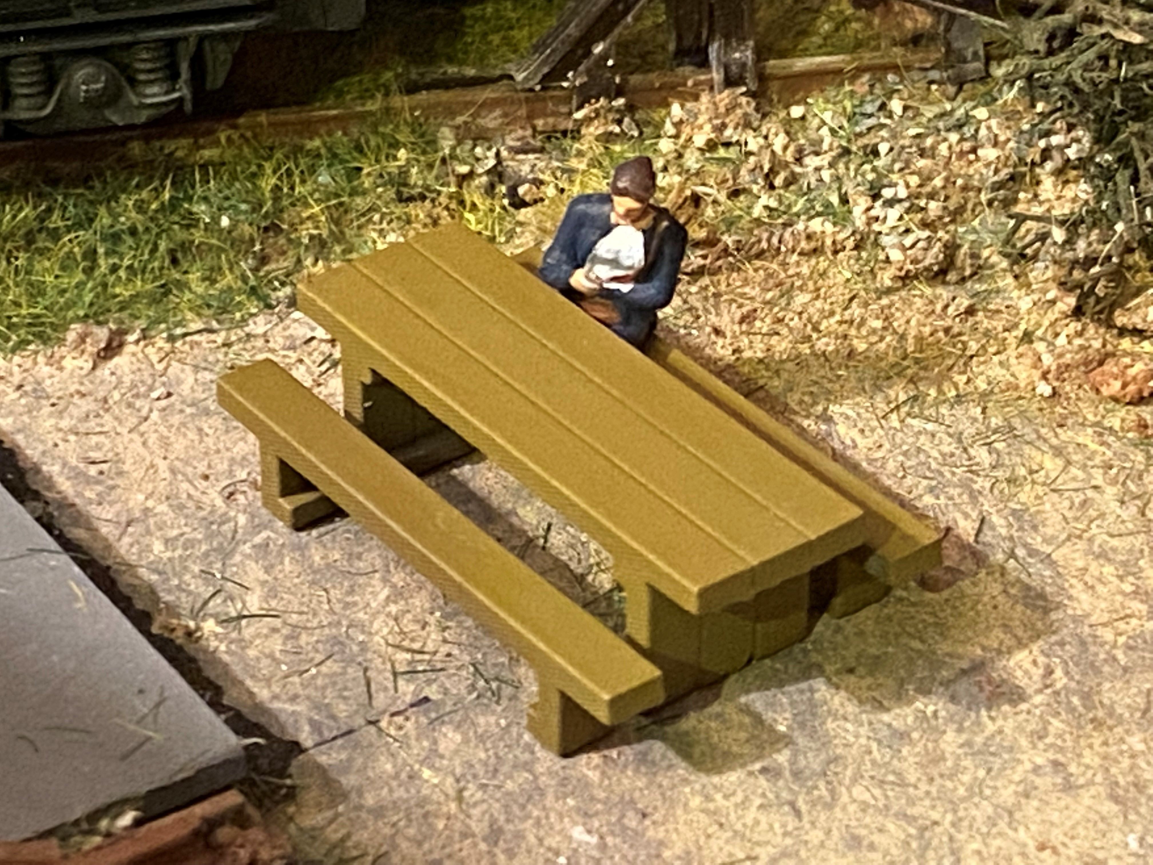 Model Railway Sleeper Picnic Table and Bench 3D print model_2