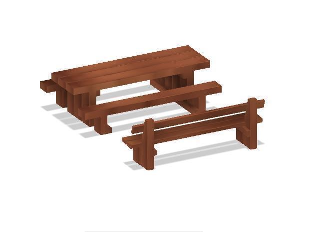 Model Railway Sleeper Picnic Table and Bench 3D print model_4