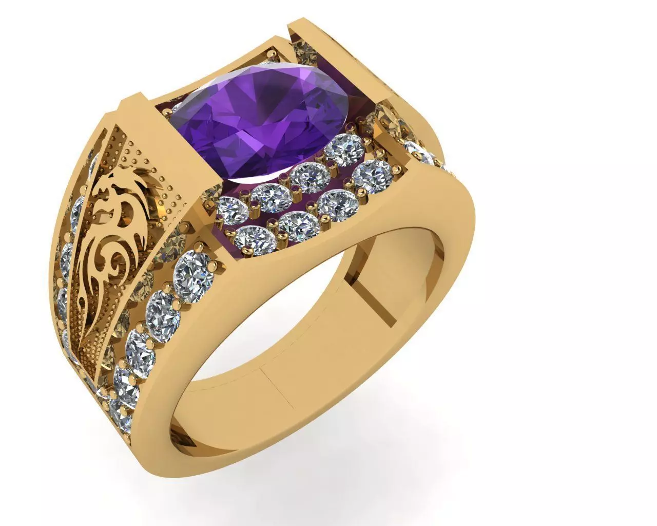 rings amethyst and diamond ring gold Free 3D print model