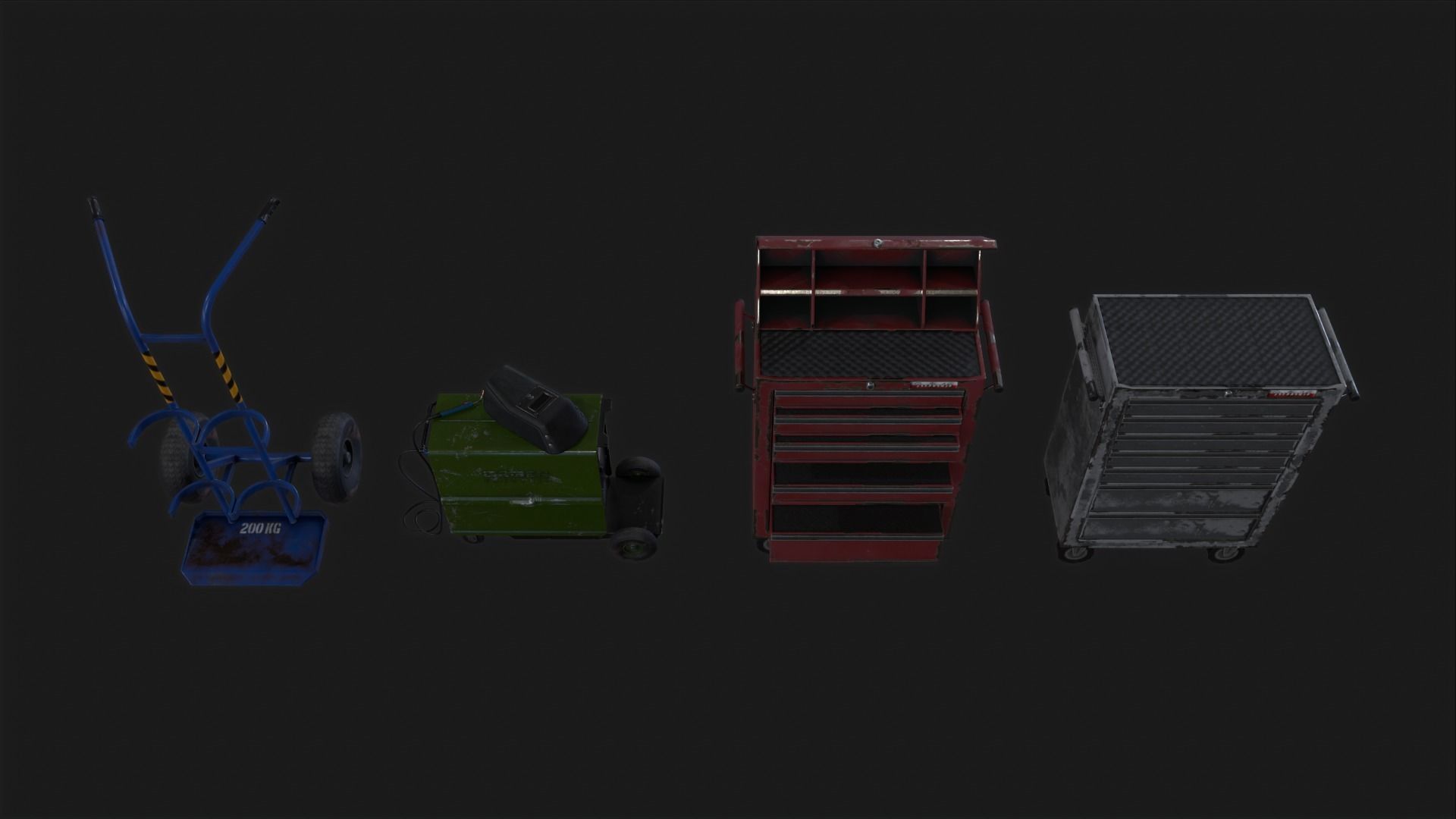 Auto repair shop equipment Cart Toolbox Cabinet Low-poly 3D model_4