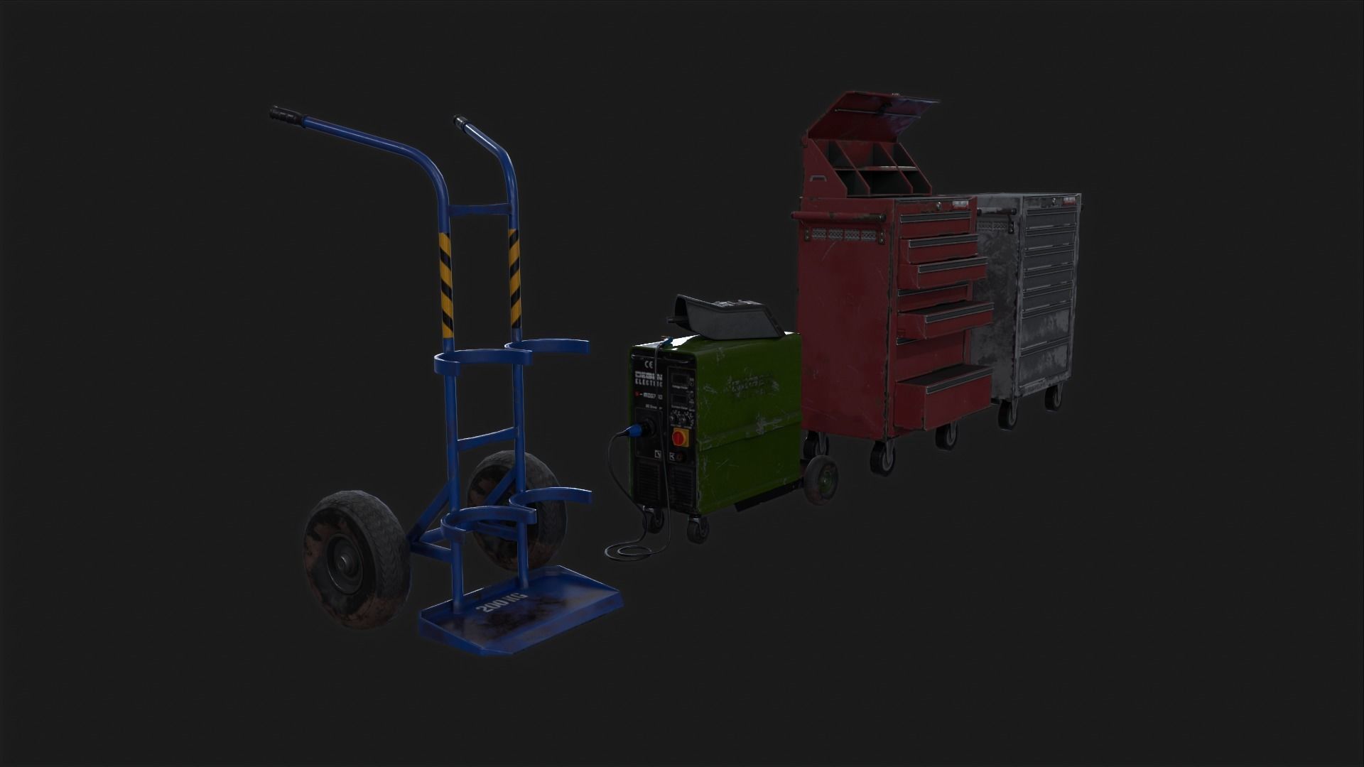 Auto repair shop equipment Cart Toolbox Cabinet Low-poly 3D model_5