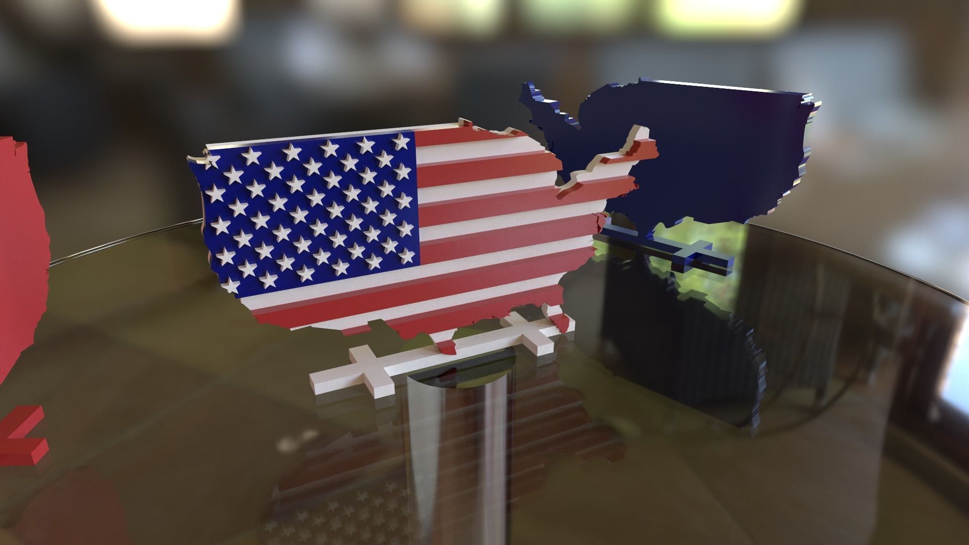 Ready for 3D print model map of United States styled as USA flag 3D print model_9