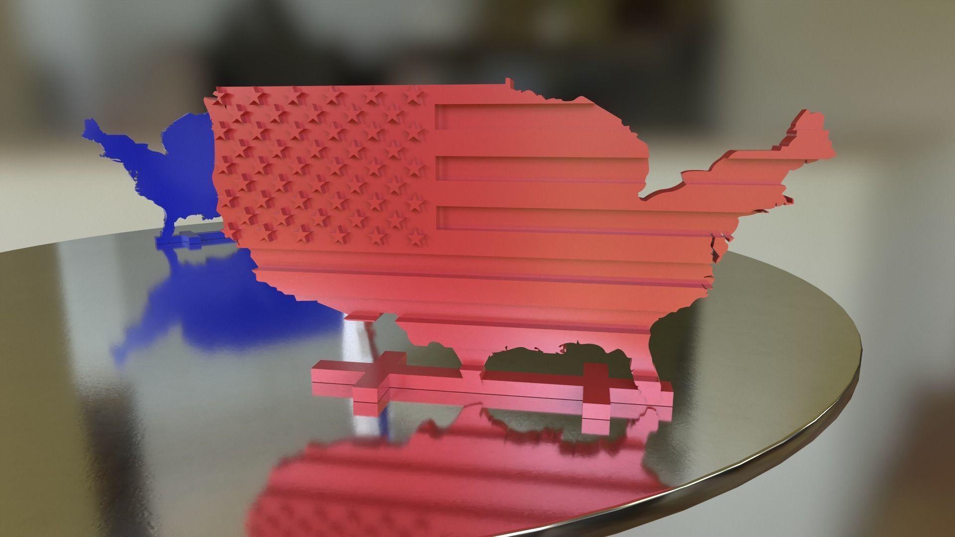 Ready for 3D print model map of United States styled as USA flag 3D print model_19