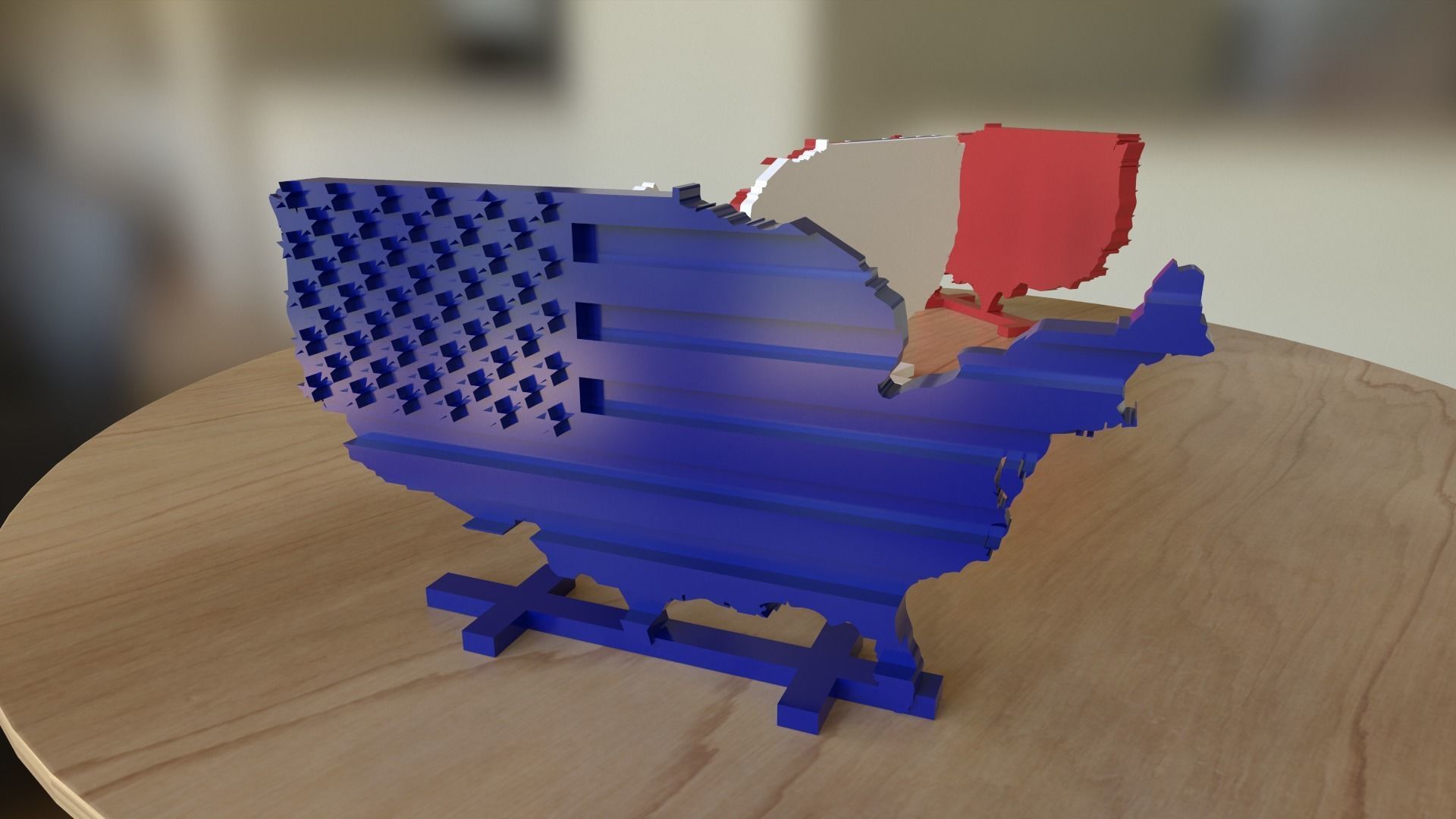 Ready for 3D print model map of United States styled as USA flag 3D print model_17