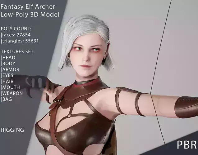 Elf archer Game Ready Low Poly Character model Low-poly 3D model