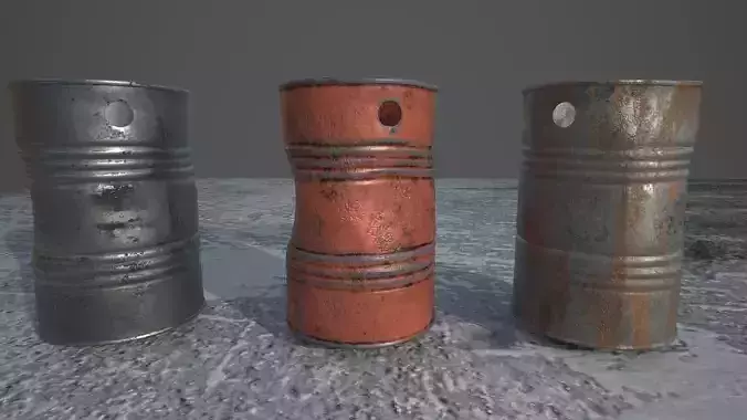 barrel 3d model rusty pipe in snow