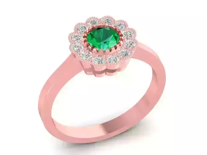 Classic Halo Emerald and Diamond Engagement Ring 3D Model fo 884