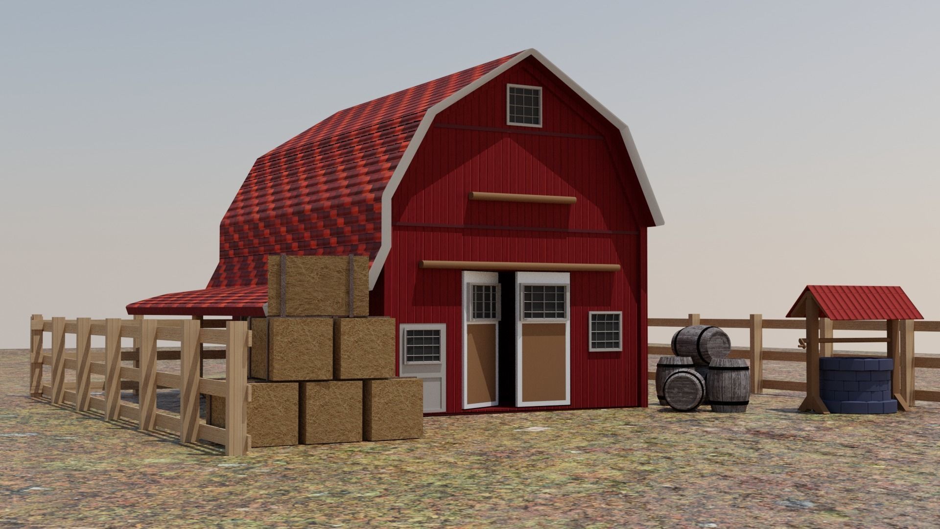 Barn House Low-poly 3D model_1