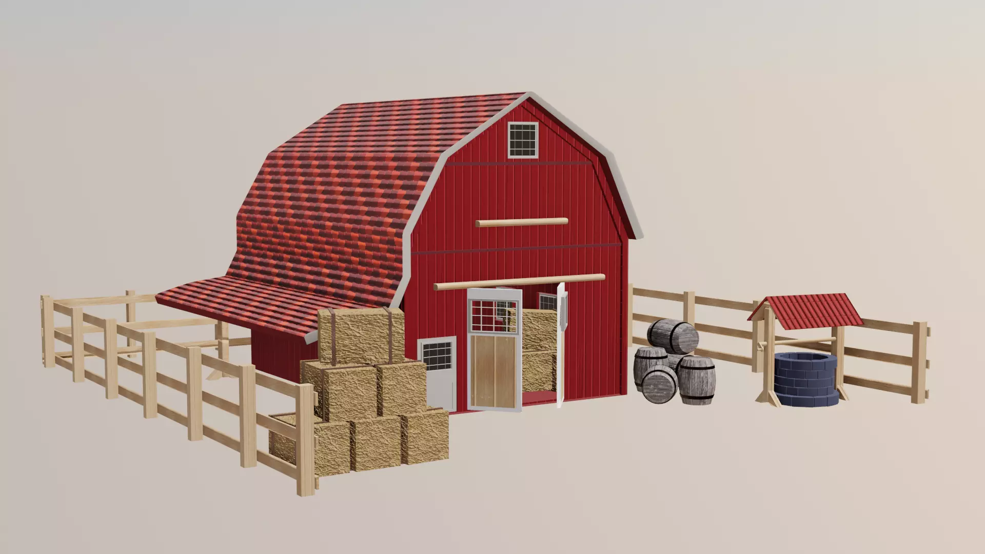 Barn House Low-poly 3D model_0
