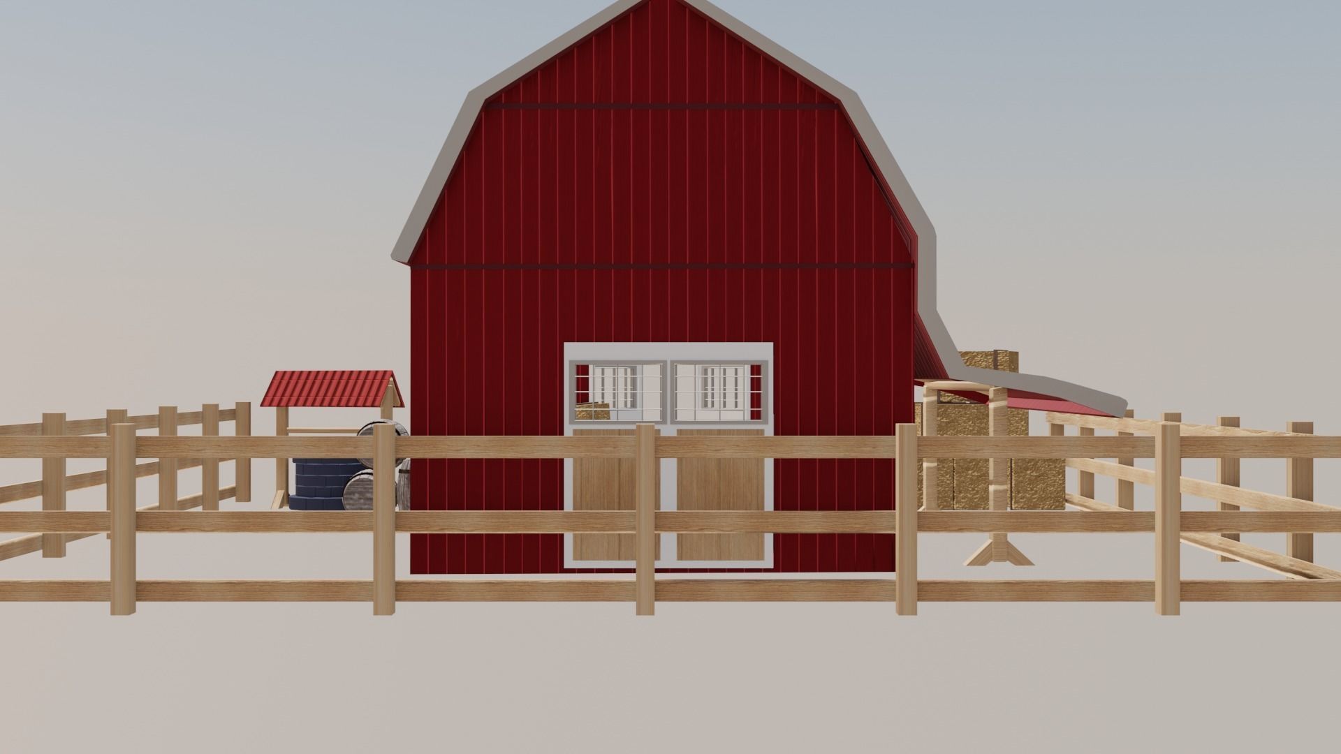 Barn House Low-poly 3D model_5