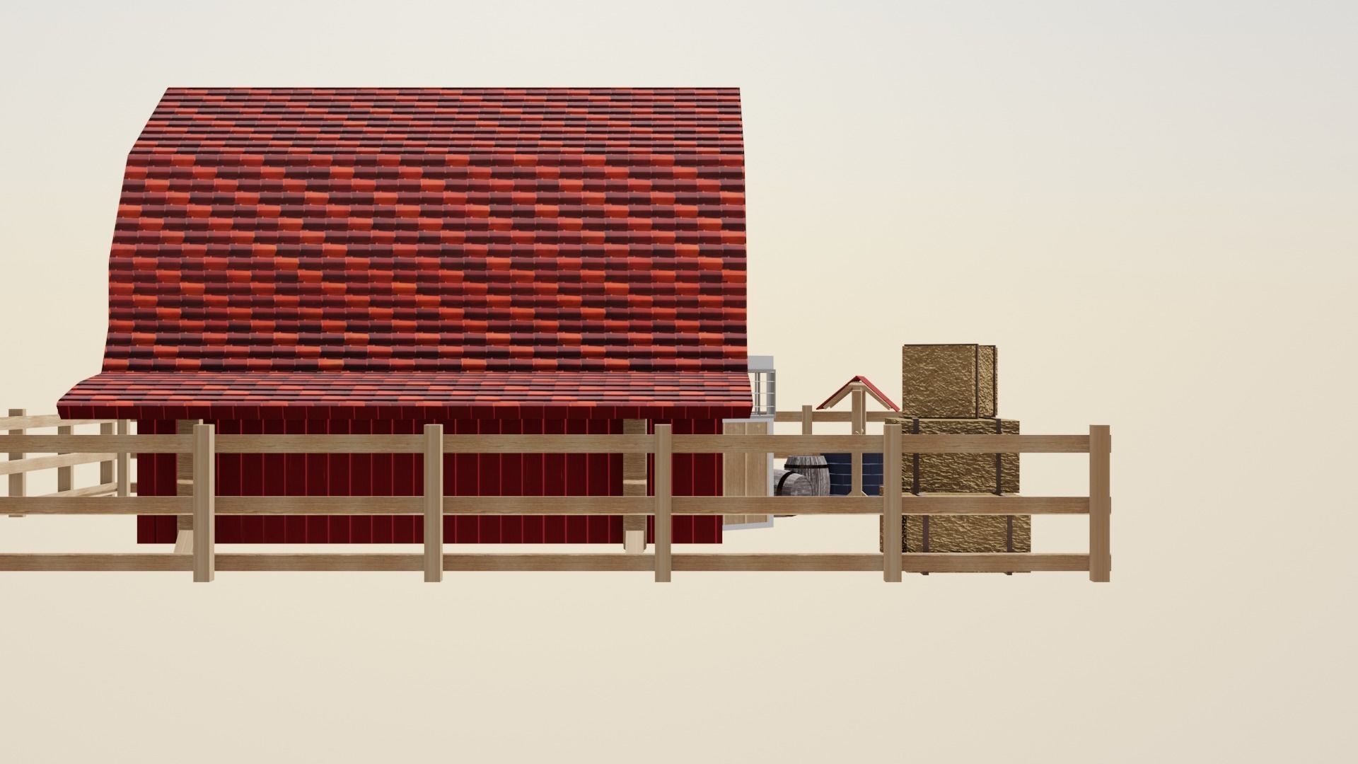 Barn House Low-poly 3D model_7