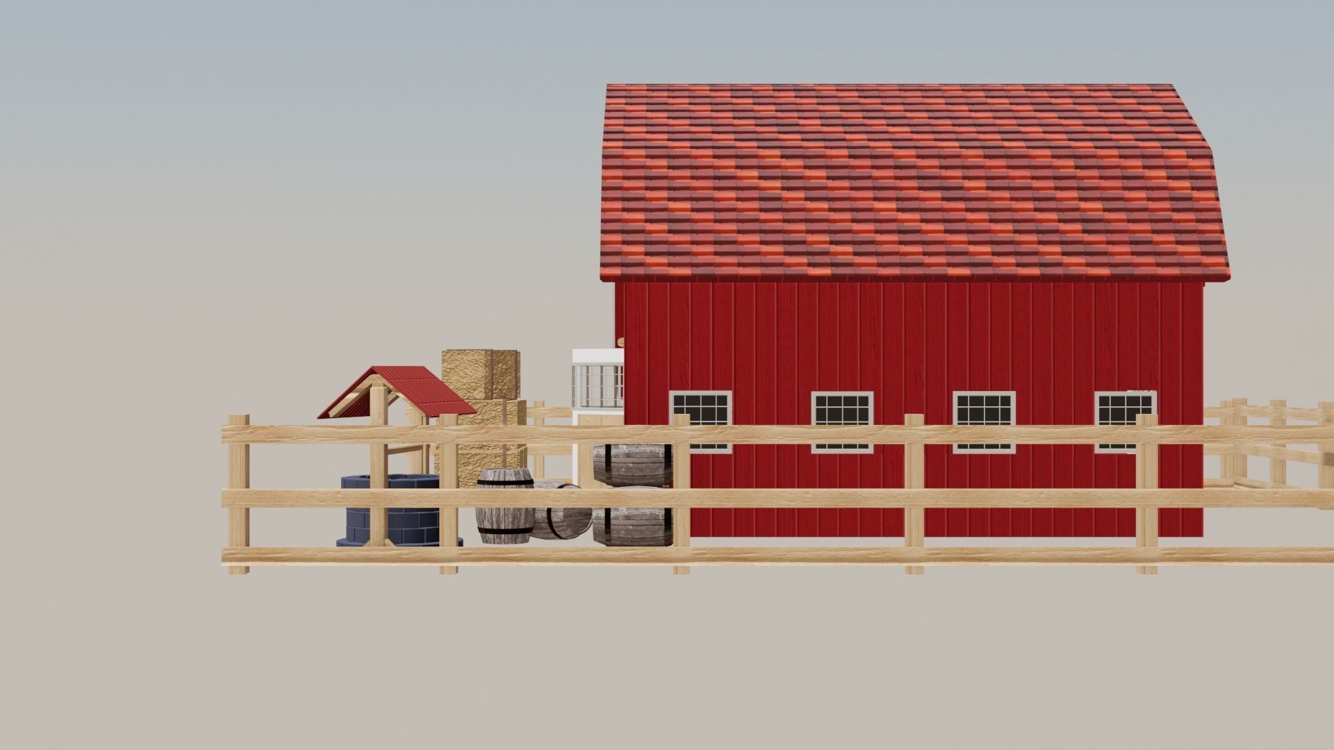 Barn House Low-poly 3D model_6
