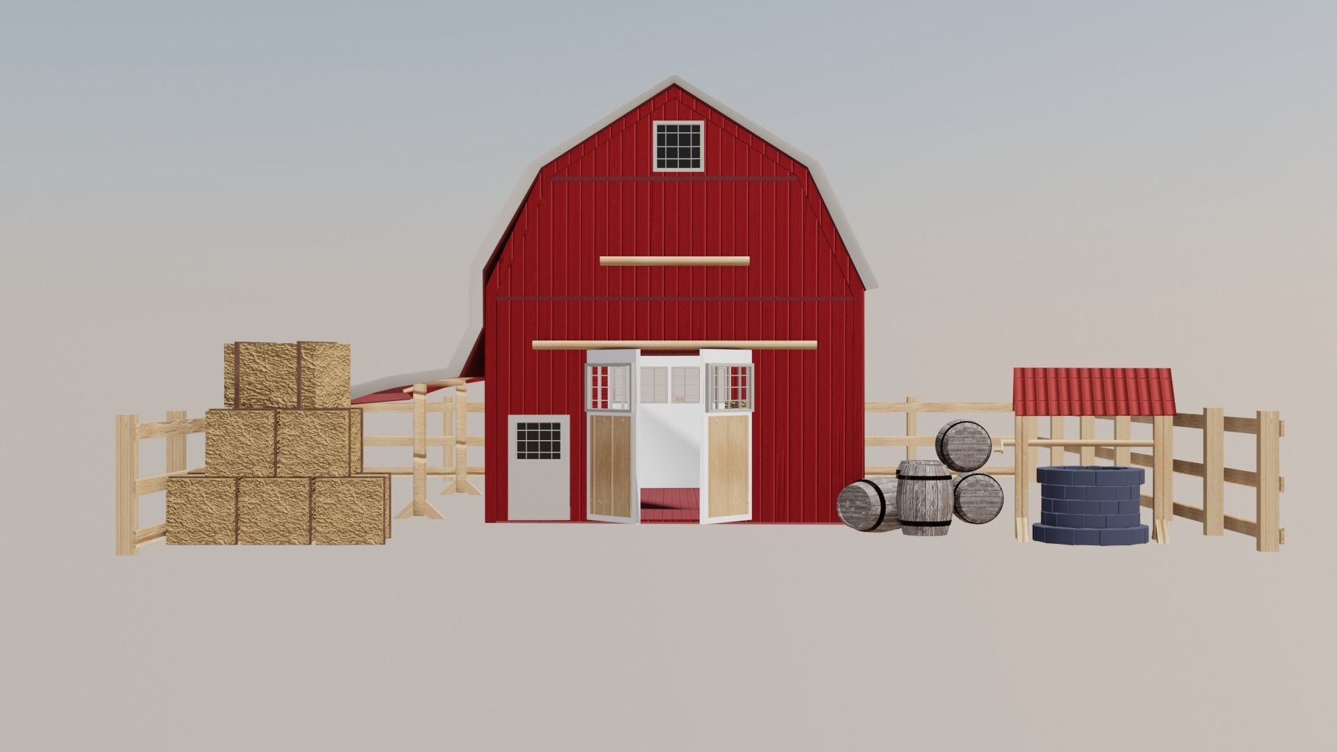 Barn House Low-poly 3D model_4