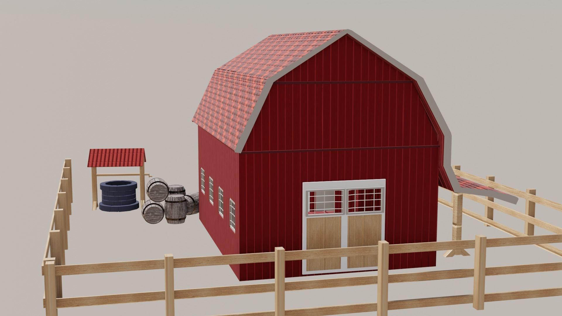 Barn House Low-poly 3D model_3