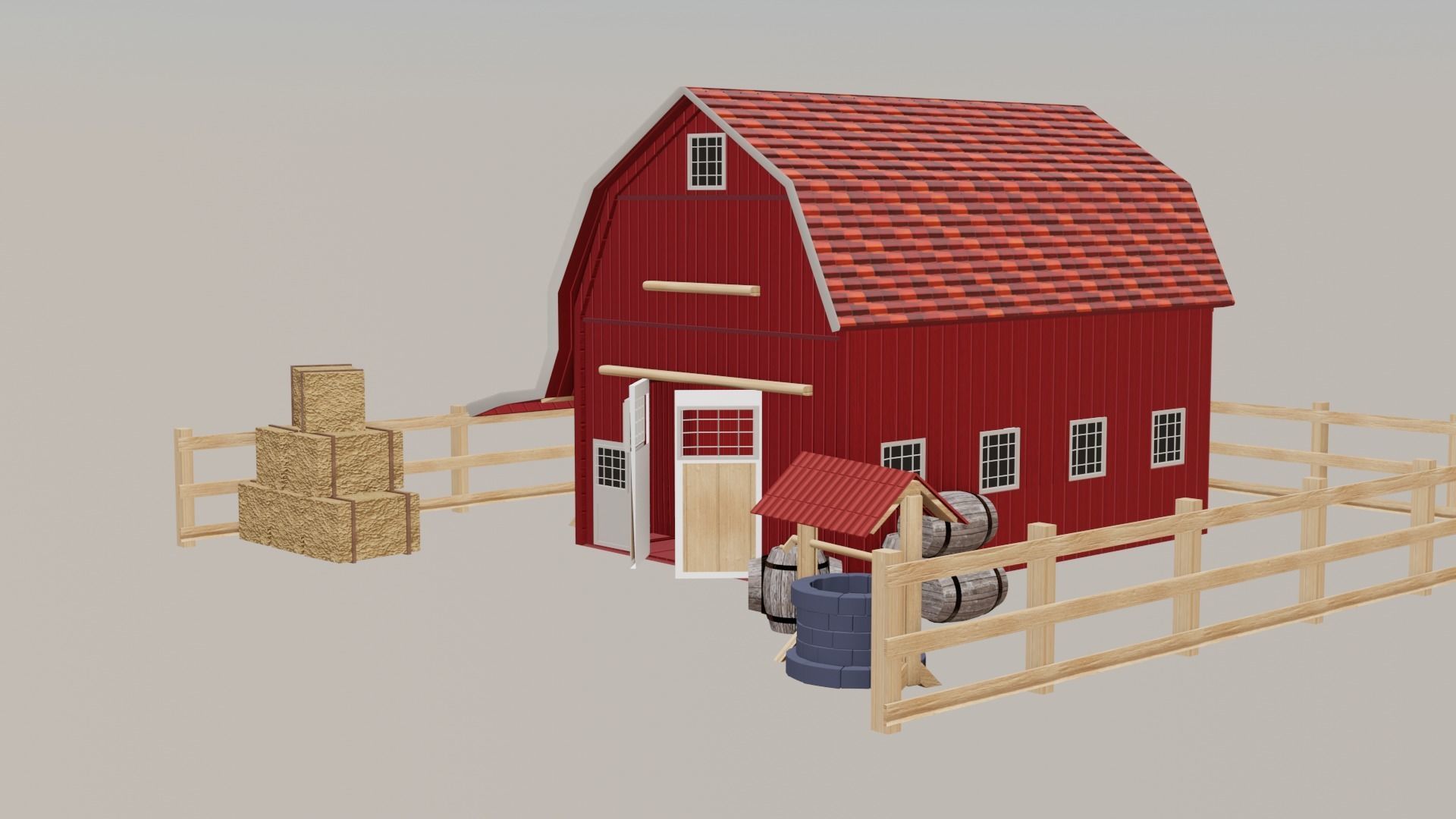 Barn House Low-poly 3D model_2