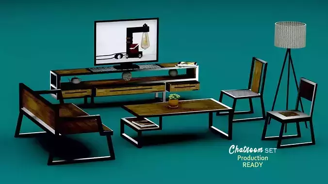 Interior chat room set industrial design Low-poly 3D model