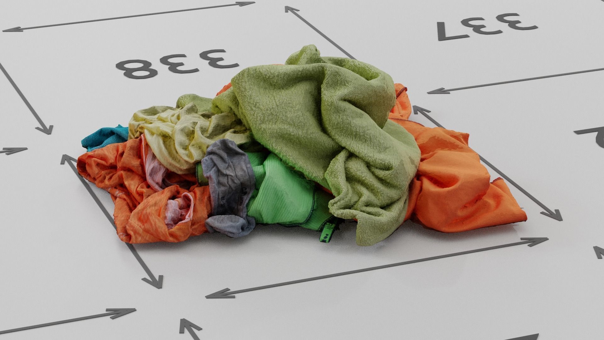 Pile of Clothes on the Ground Neon Color 3D Scanned Low-poly 3D model_4