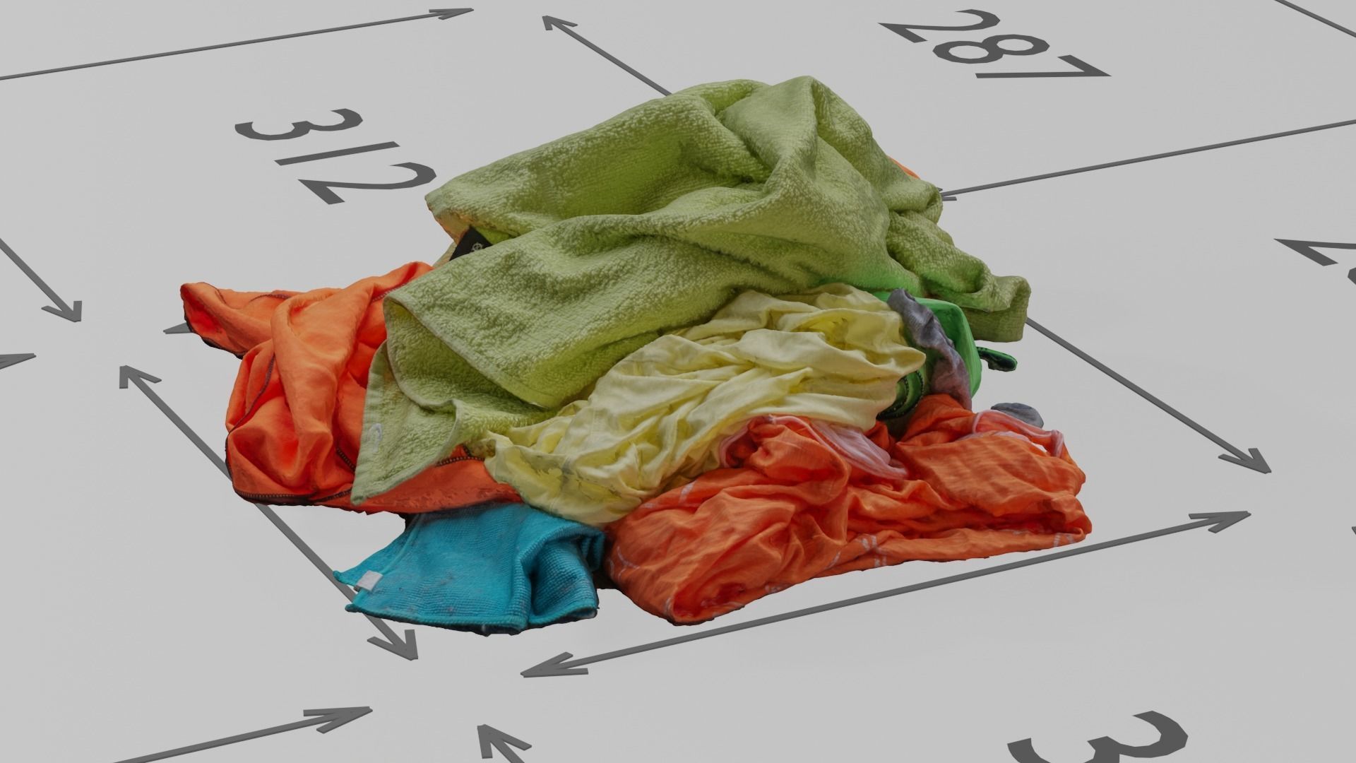 Pile of Clothes on the Ground Neon Color 3D Scanned Low-poly 3D model_2