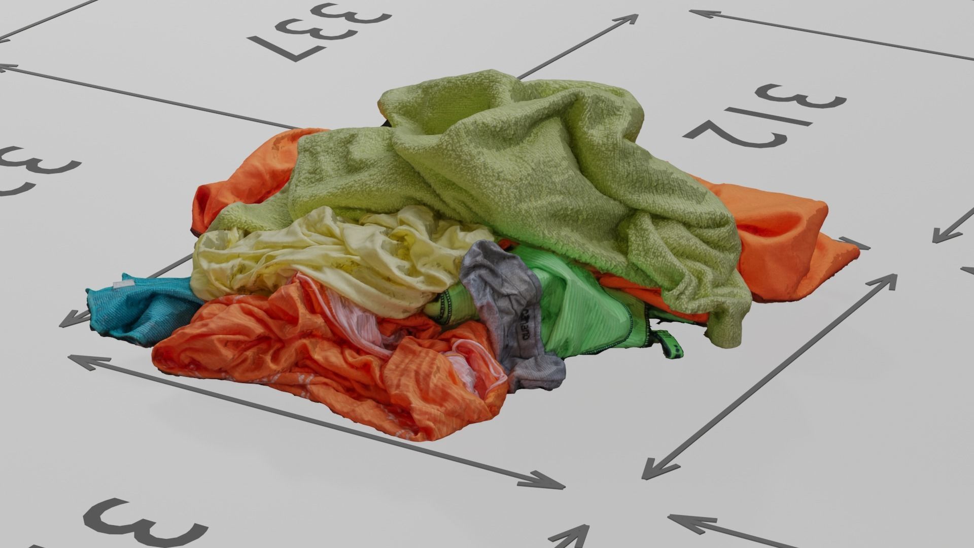 Pile of Clothes on the Ground Neon Color 3D Scanned Low-poly 3D model_3