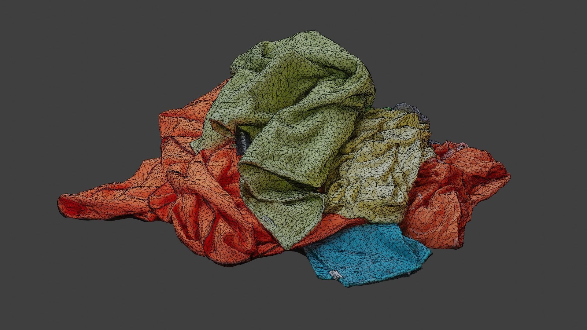 Pile of Clothes on the Ground Neon Color 3D Scanned Low-poly 3D model_9