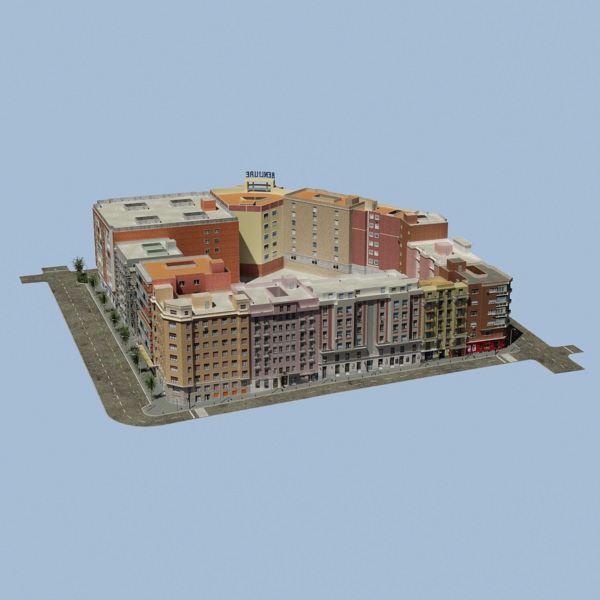 City Block Low-poly 3D model_2
