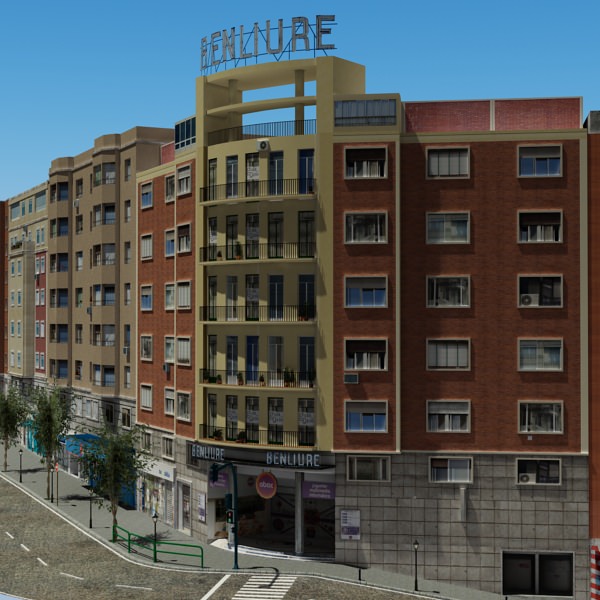 City Block Low-poly 3D model_4