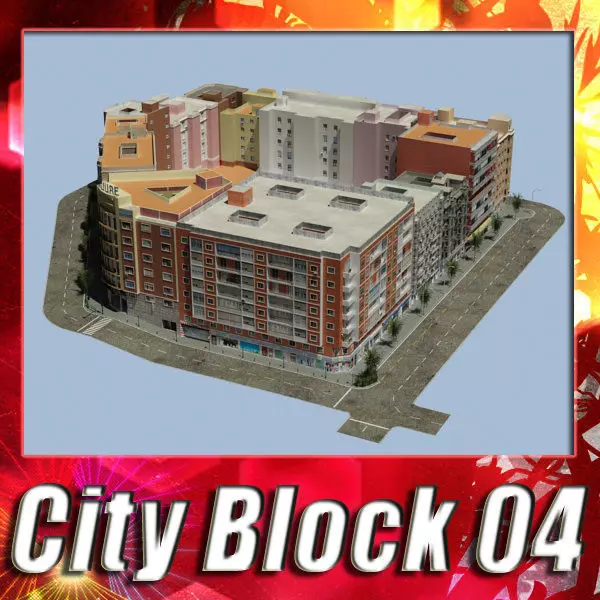 City Block Low-poly 3D model_0