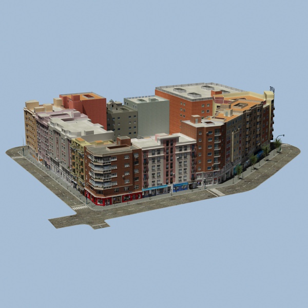 City Block Low-poly 3D model_3
