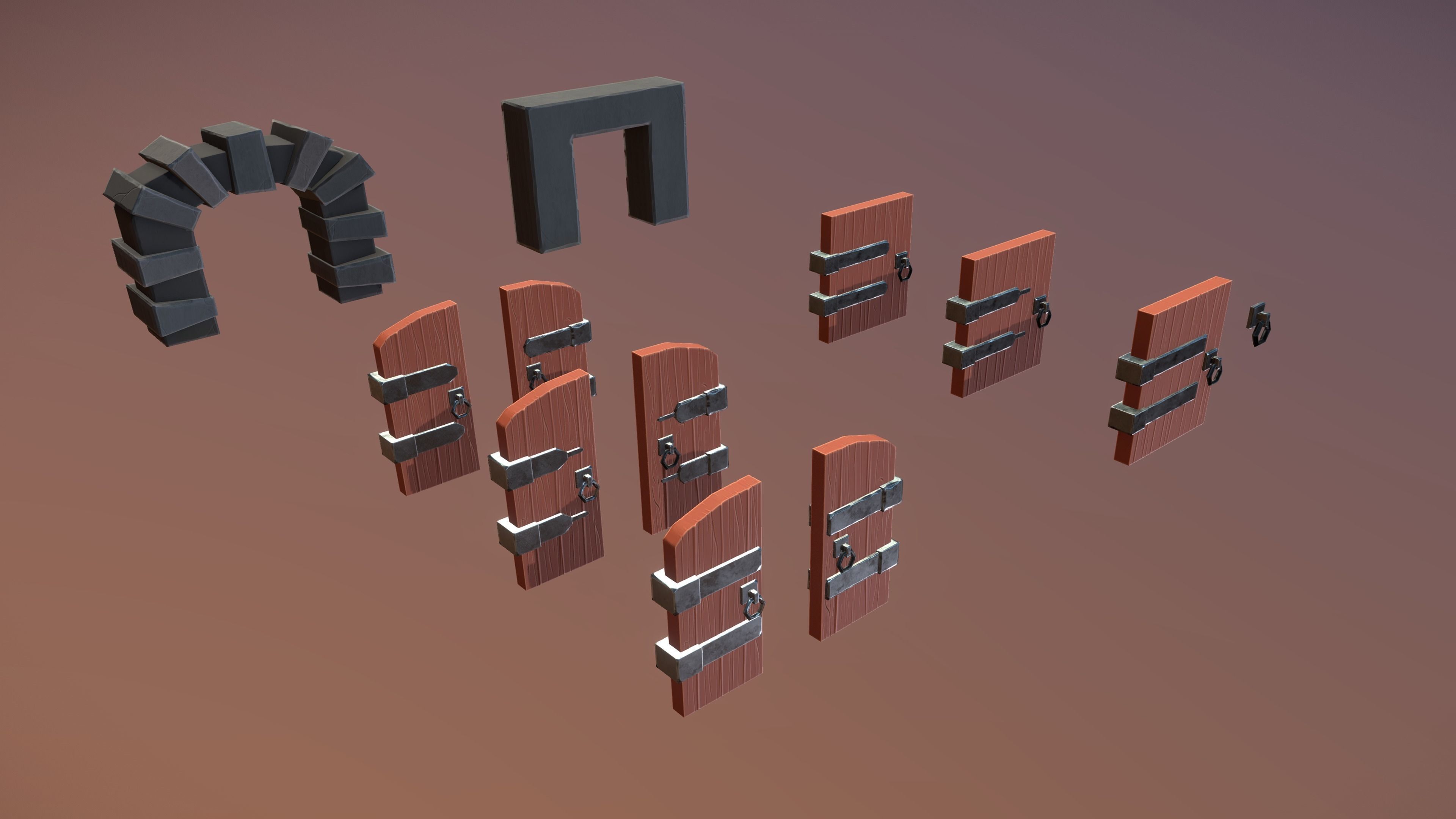 Stylized PBR Door Pack Low-poly 3D model_9