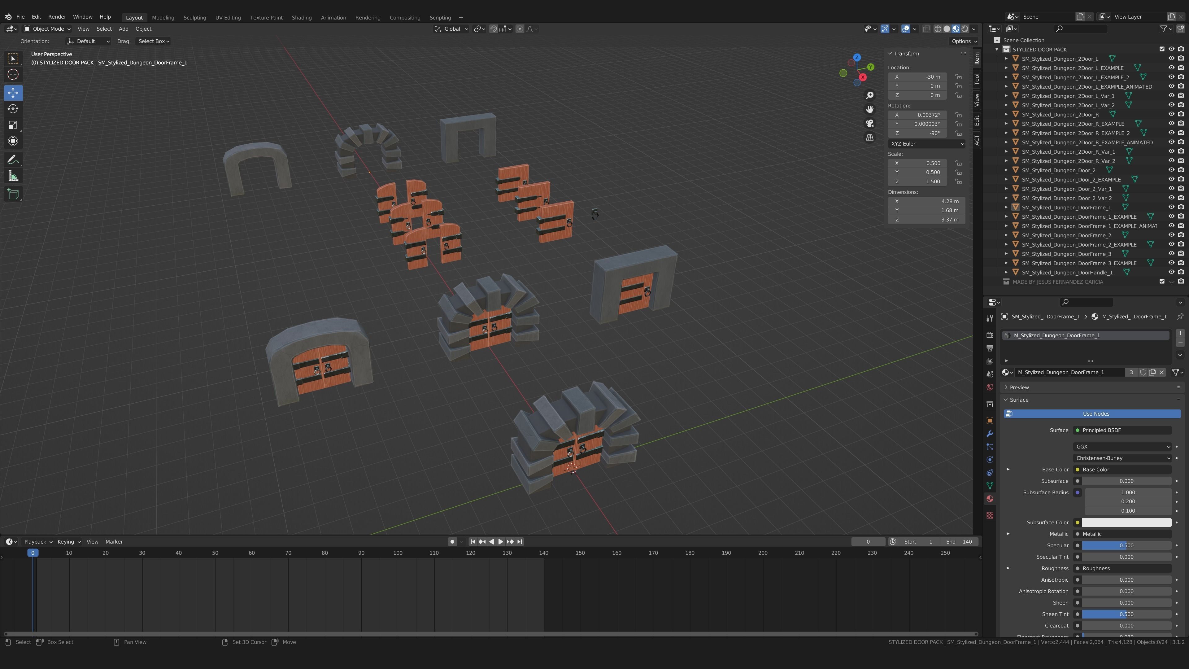 Stylized PBR Door Pack Low-poly 3D model_5