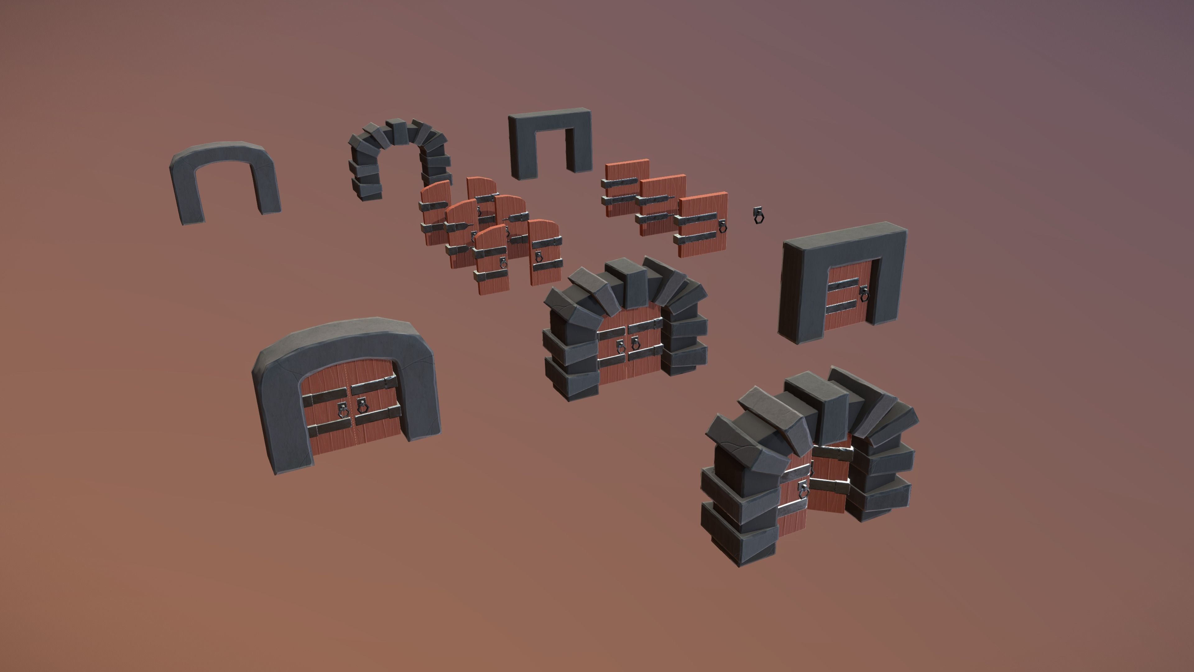 Stylized PBR Door Pack Low-poly 3D model_8