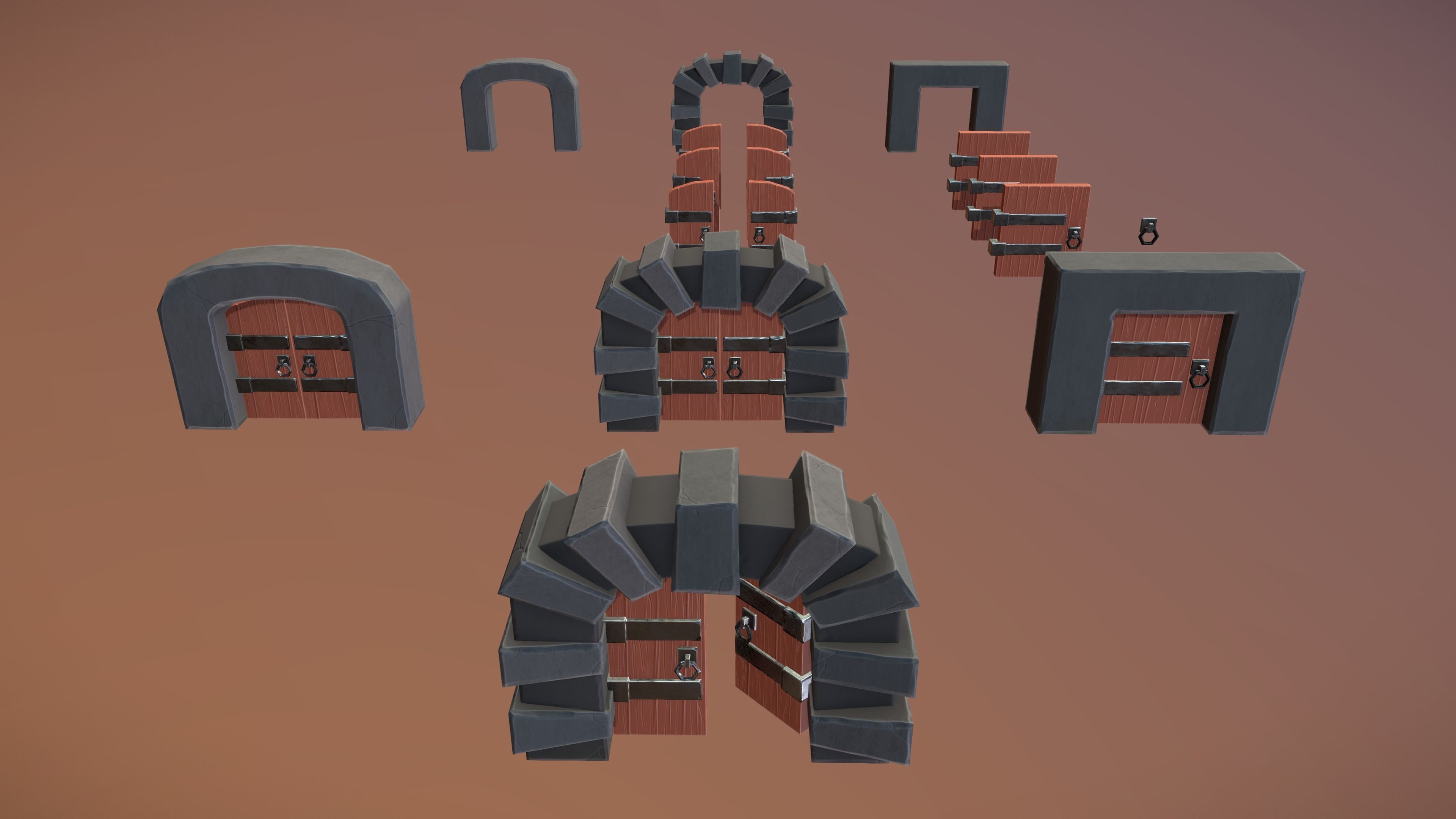 Stylized PBR Door Pack Low-poly 3D model_3