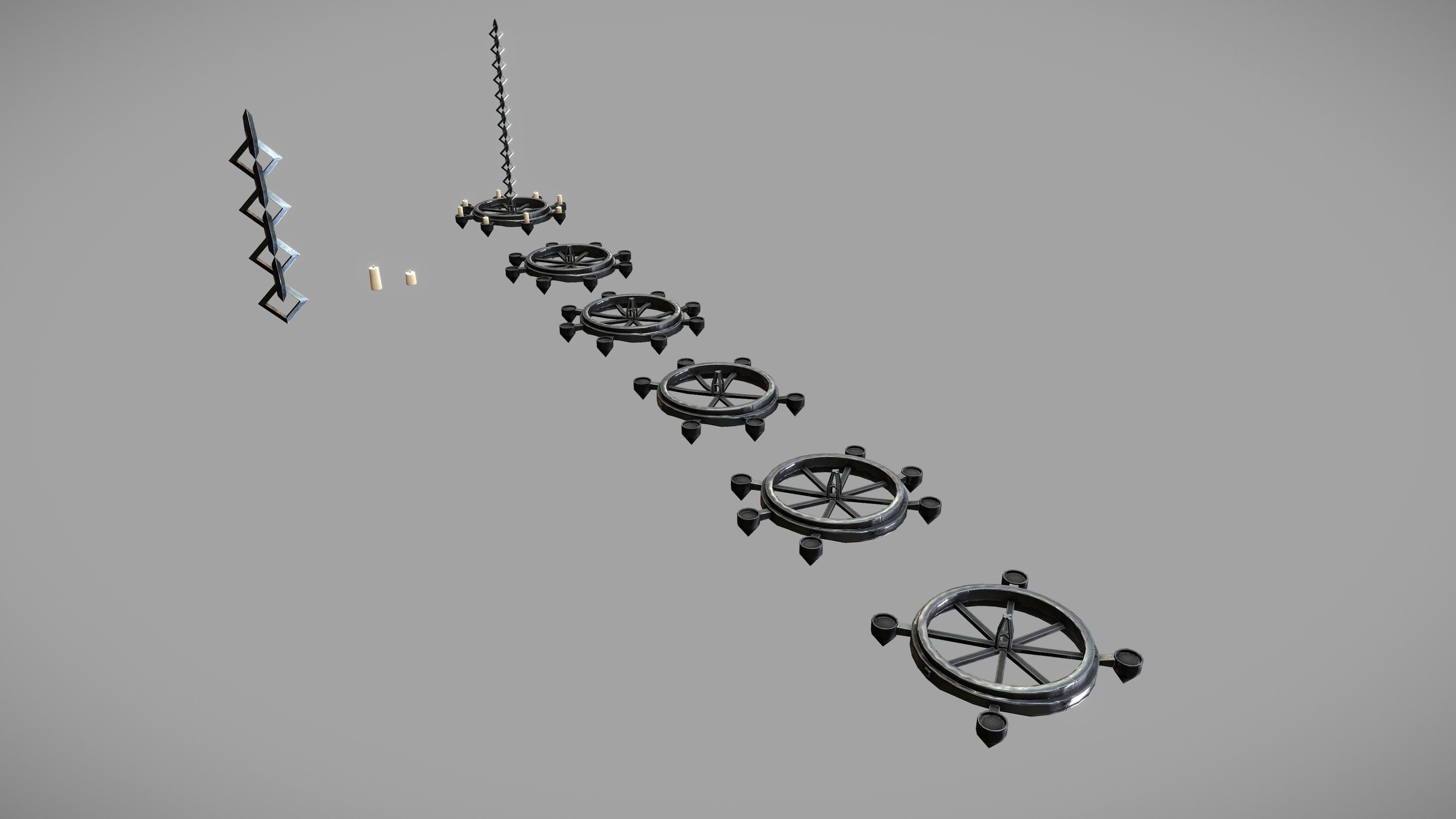 Stylized PBR Chandelier Pack Low-poly 3D model_13