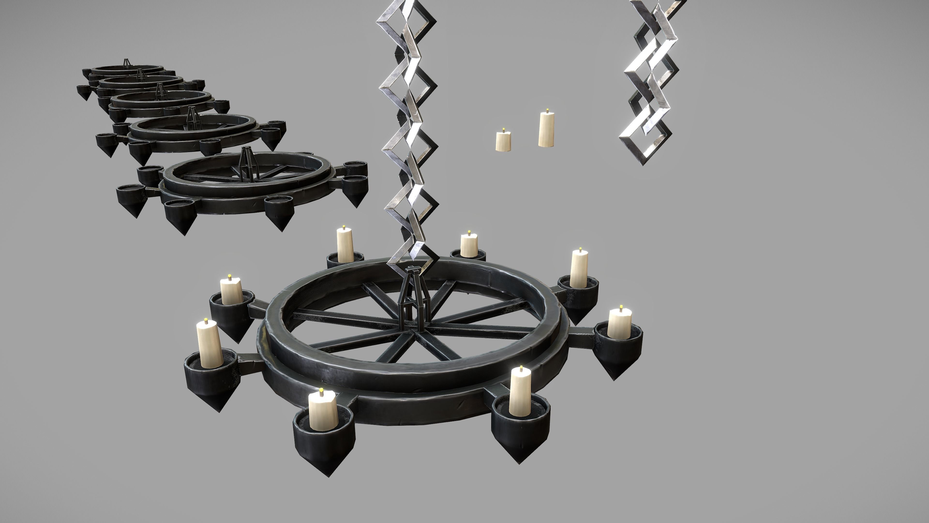 Stylized PBR Chandelier Pack Low-poly 3D model_2