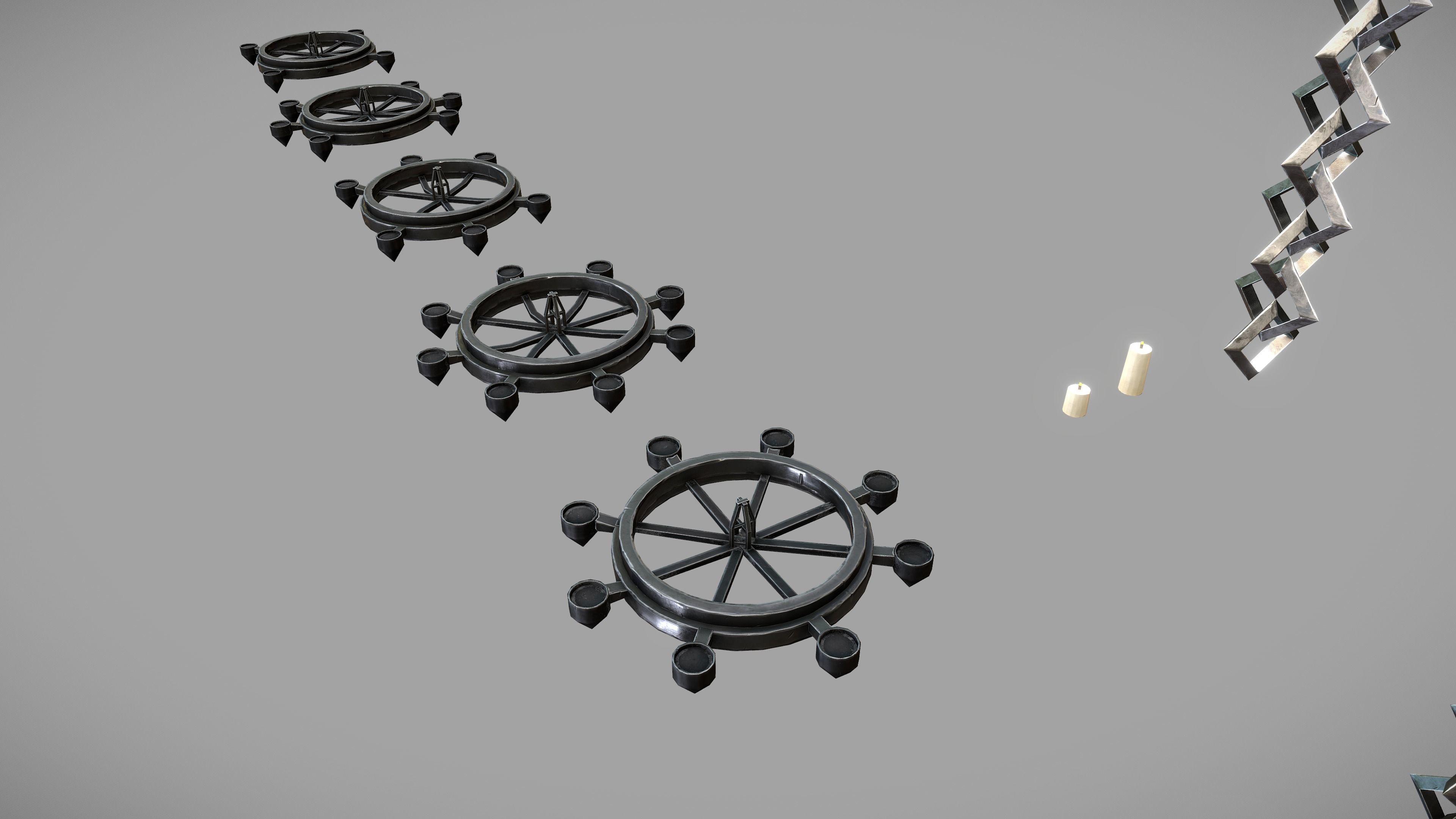 Stylized PBR Chandelier Pack Low-poly 3D model_9