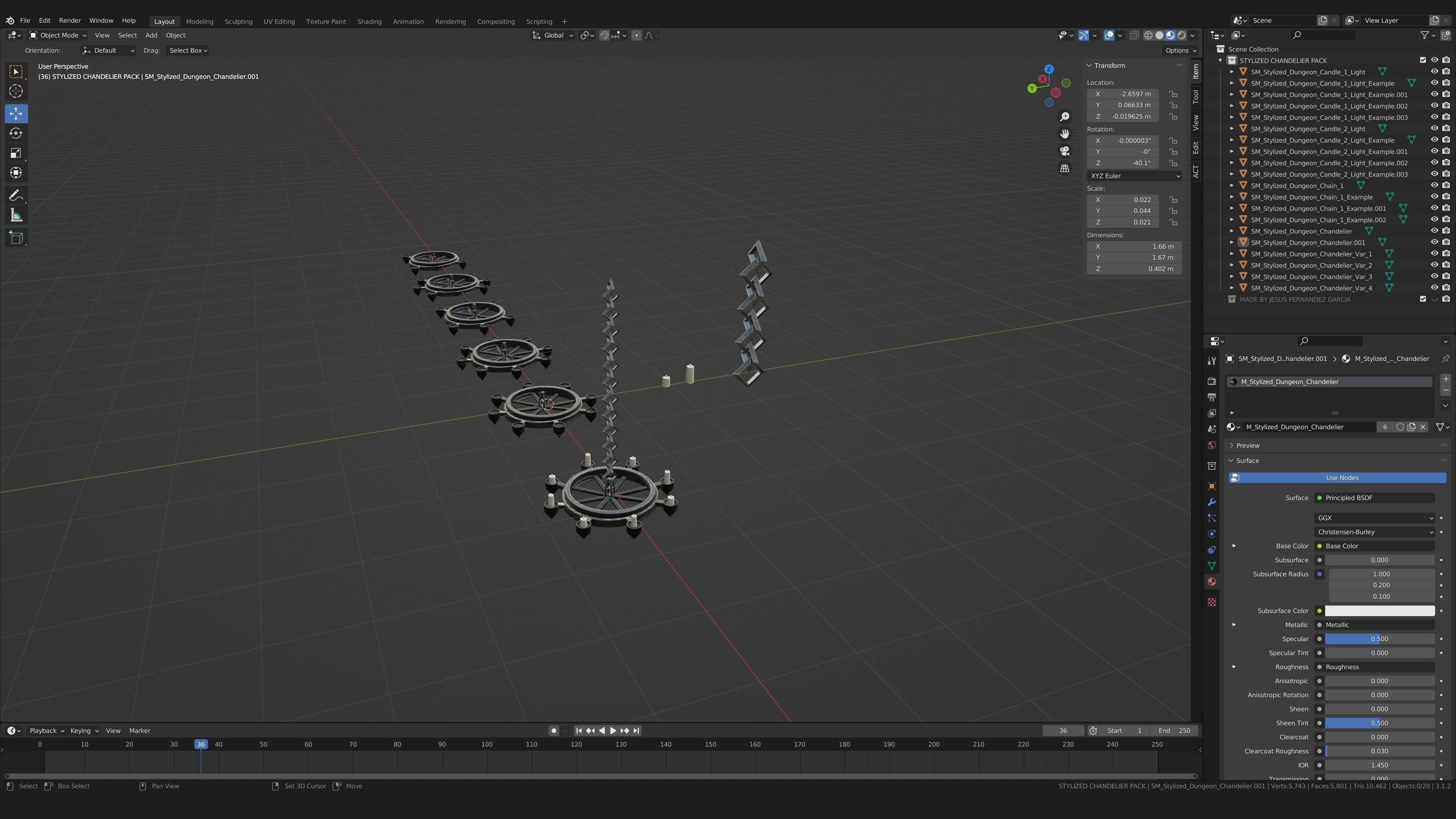 Stylized PBR Chandelier Pack Low-poly 3D model_6