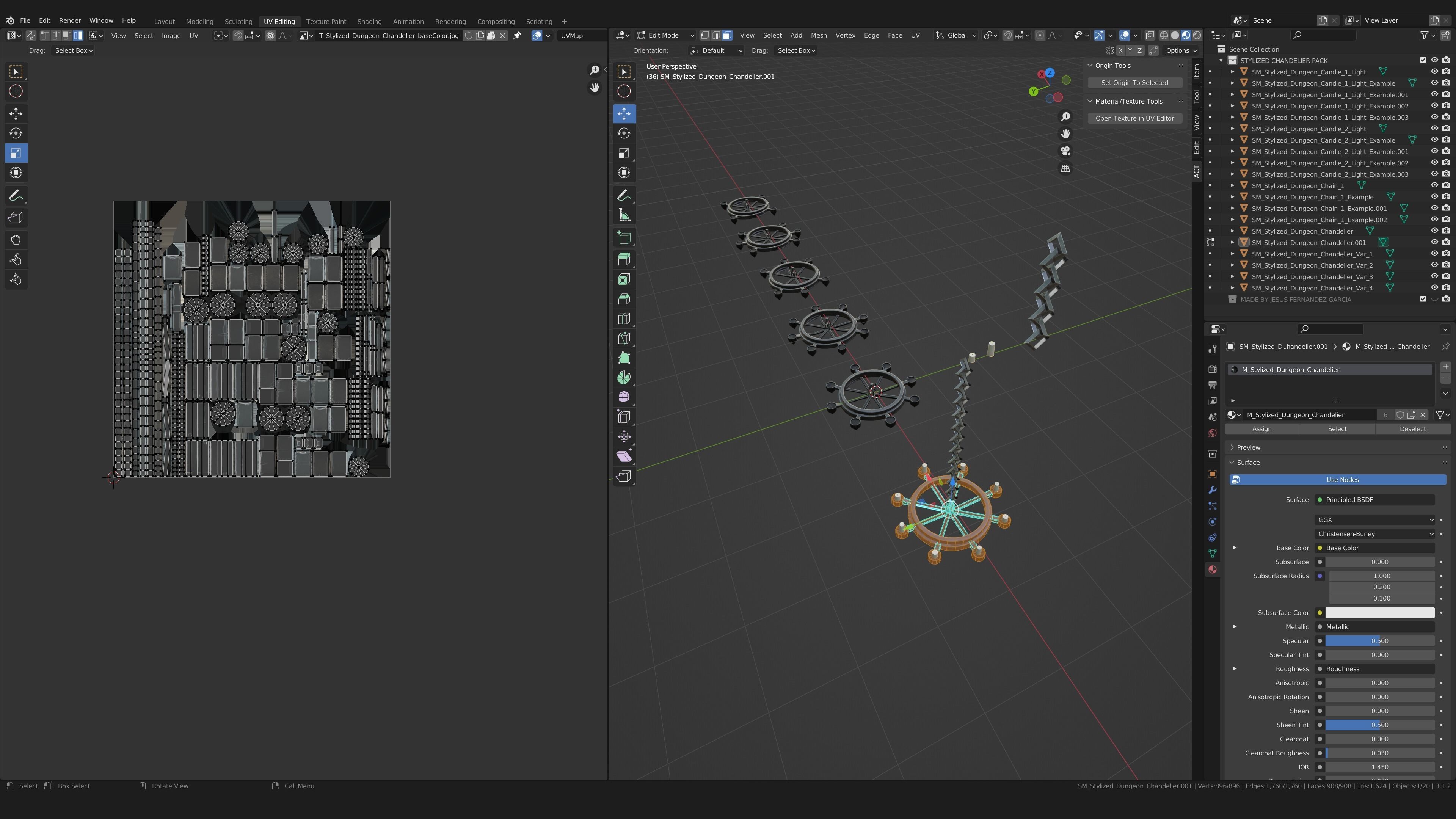 Stylized PBR Chandelier Pack Low-poly 3D model_7