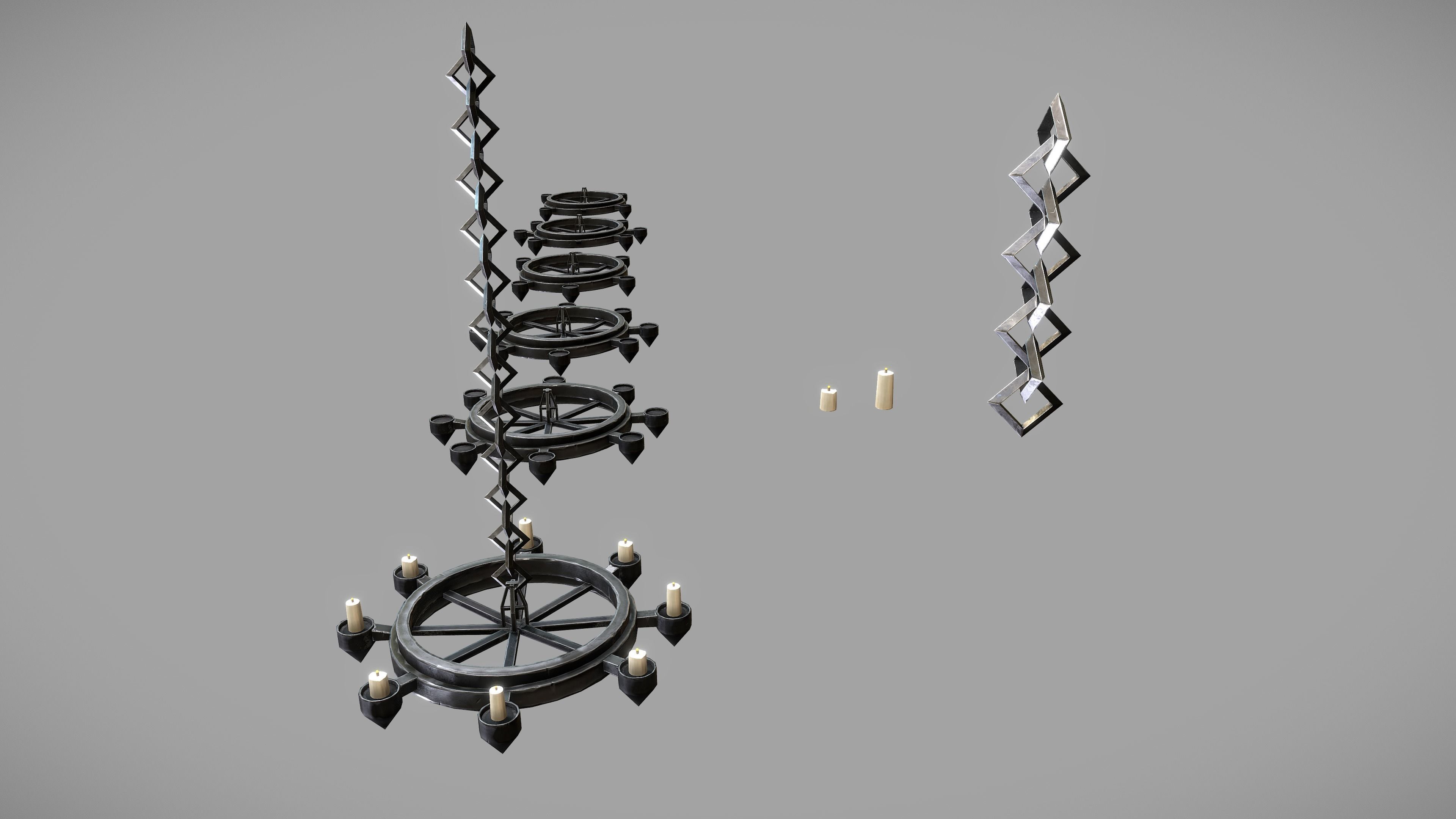 Stylized PBR Chandelier Pack Low-poly 3D model_5