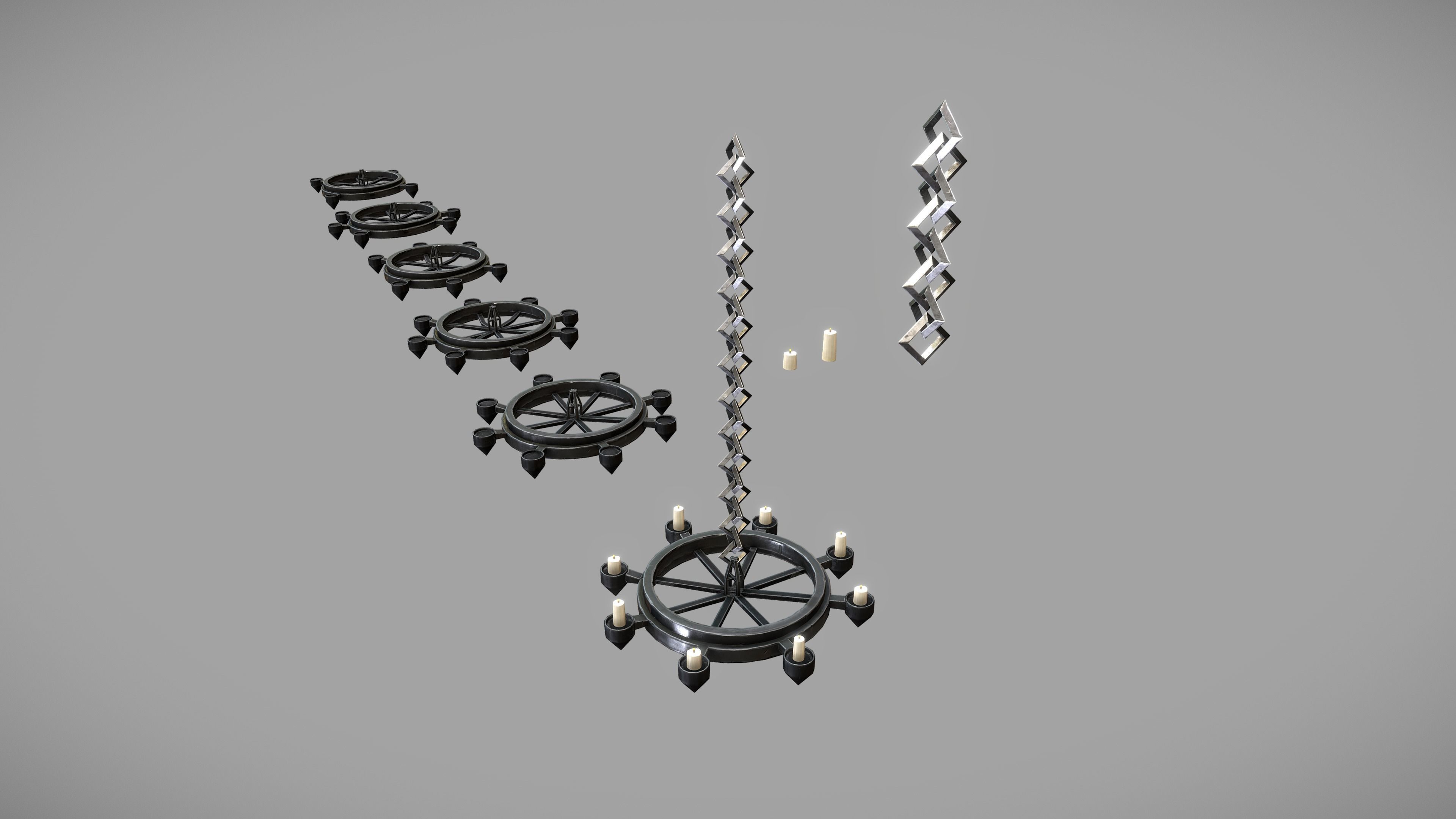Stylized PBR Chandelier Pack Low-poly 3D model_3