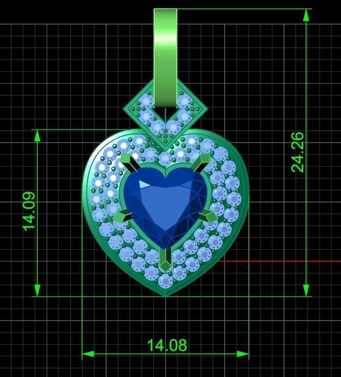 pendant heart with stones 3D print model_1