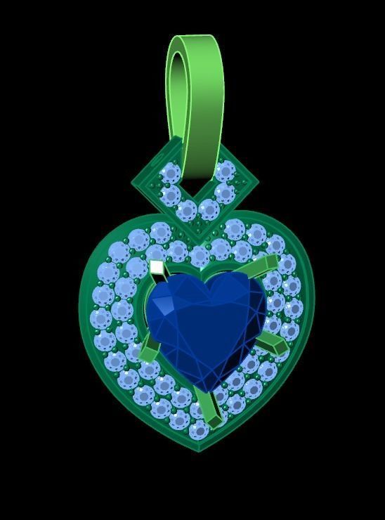 pendant heart with stones 3D print model_18