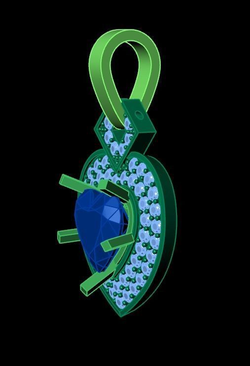 pendant heart with stones 3D print model_19