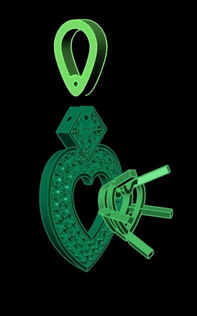 pendant heart with stones 3D print model_21