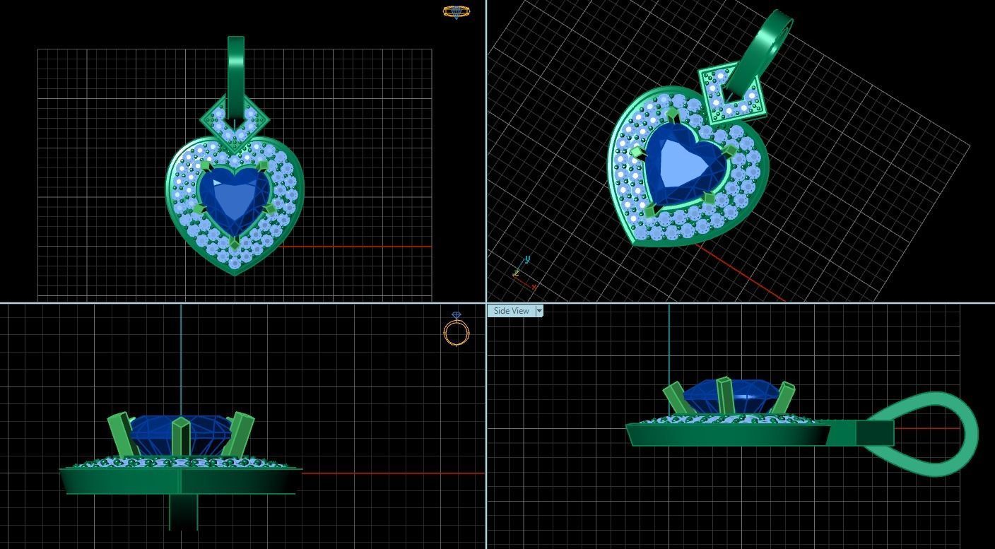 pendant heart with stones 3D print model_16