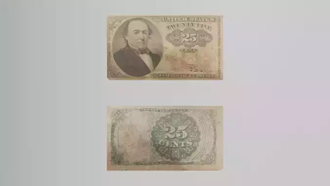 1845 american 25 cent bill Low-poly 3D model