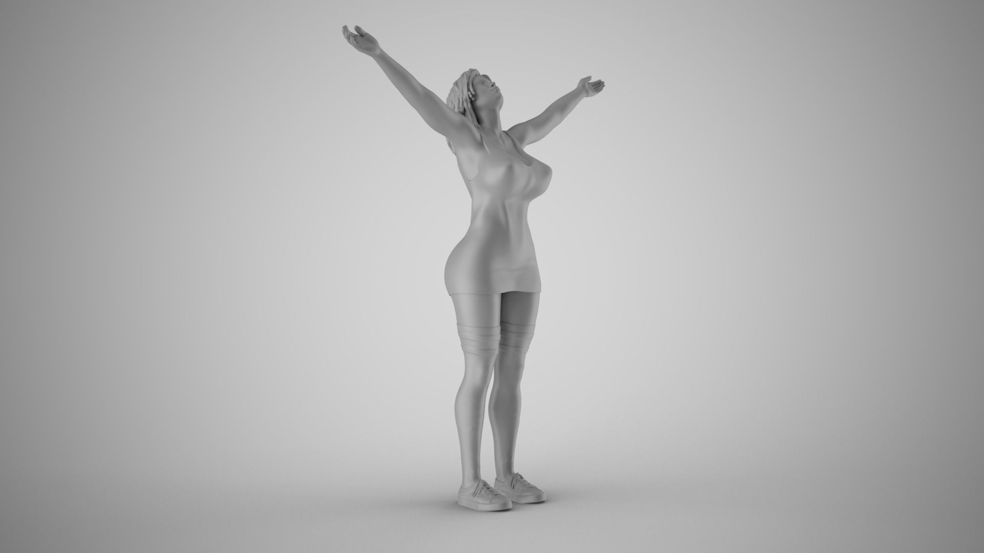 Girl Surrender to Rain 3D print model_3