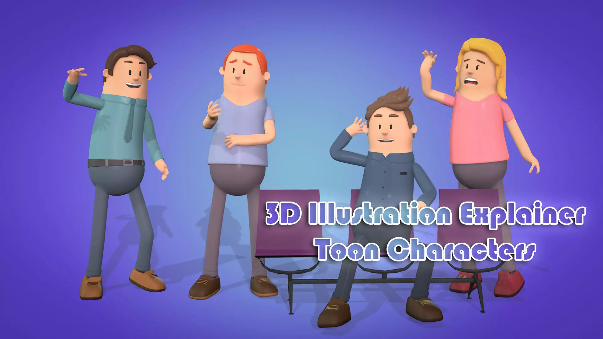 3D Illustration Explainer Toon Characters Low-poly 3D model