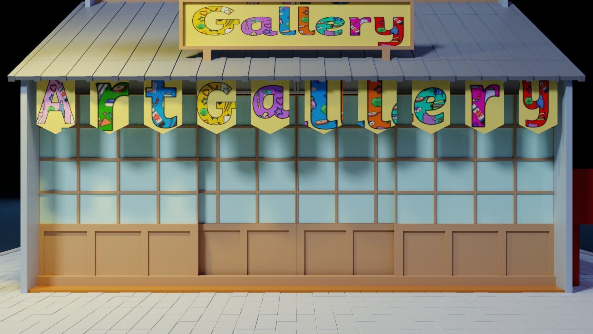 Low Poly Art Gallery Building Scene Low-poly 3D model_4