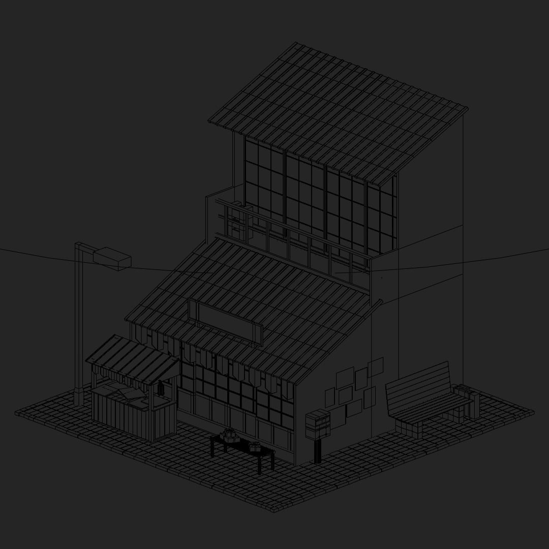 Low Poly Art Gallery Building Scene Low-poly 3D model_7