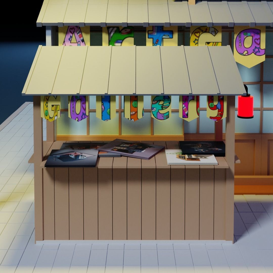 Low Poly Art Gallery Building Scene Low-poly 3D model_6